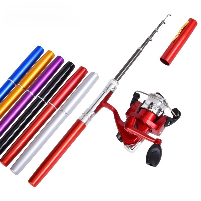Penn Reel Fierce - 1 セット伸縮ミニポータブルポケットペン鋳造釣竿カーボンリールアルミ合金スピニング超軽量フィーダー魚ポール