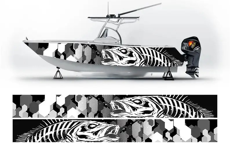 ビニールボートのラップ、マーリンフィッシュのグラフィック、黒 - Fishing Boat Trailer のレビューと価格