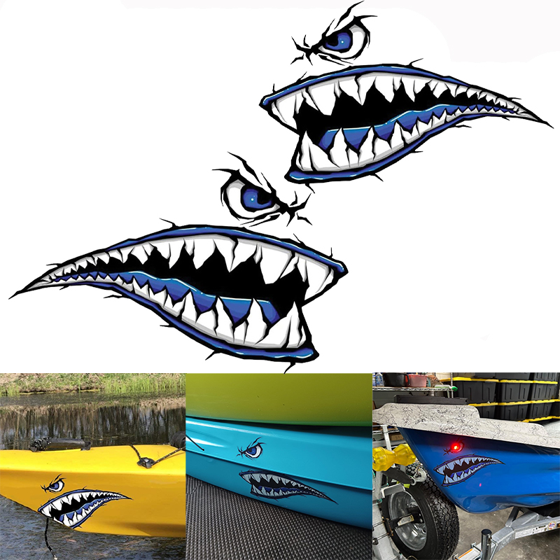 2 個サメの歯口ボートステッカー防水 DIY カヤック漁船カ - Fishing Boat Oar のレビューと価格
